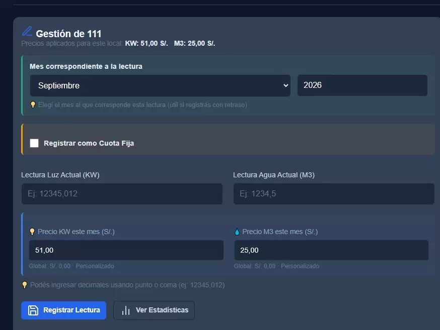 Registro de lecturas mensuales