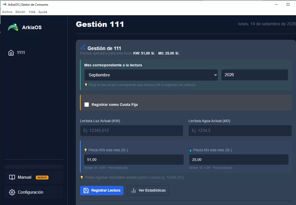 Sidebar con local seleccionado