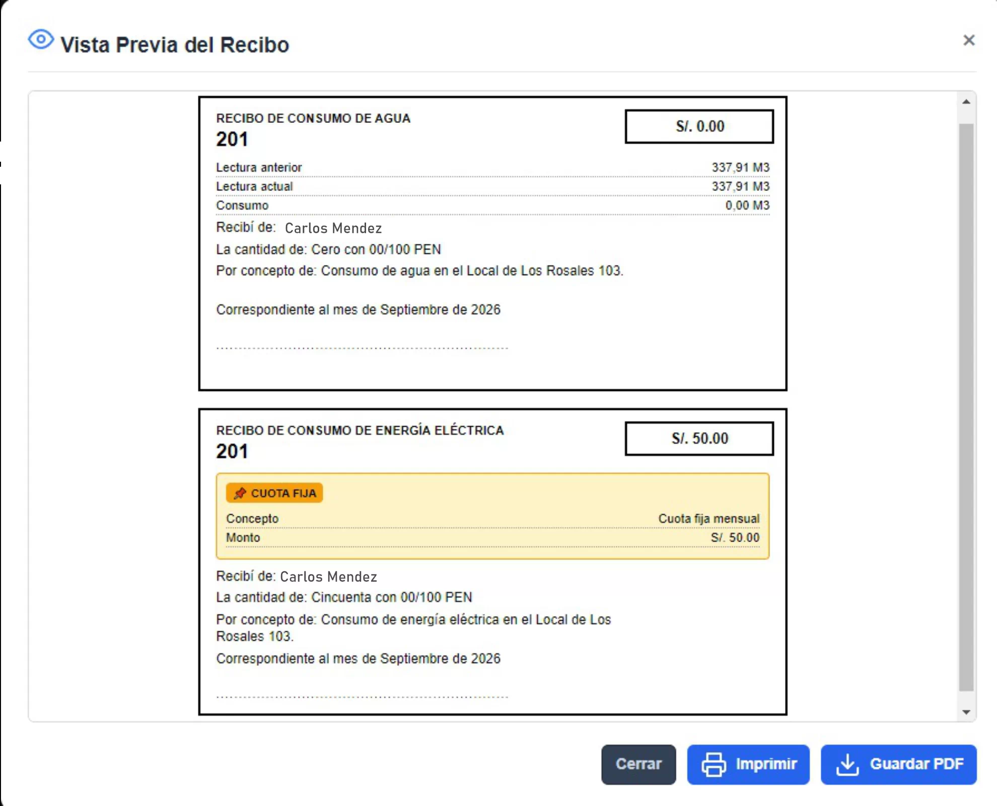 Generación de recibos en PDF