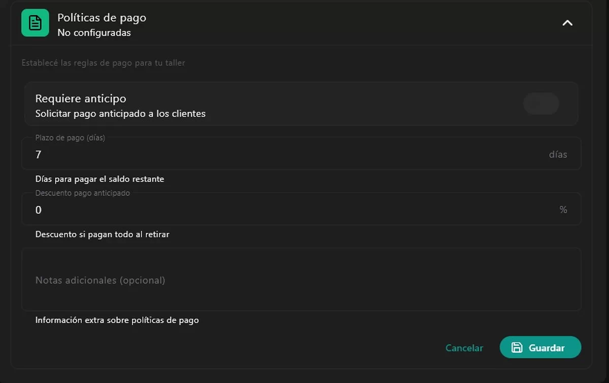 Políticas de pago