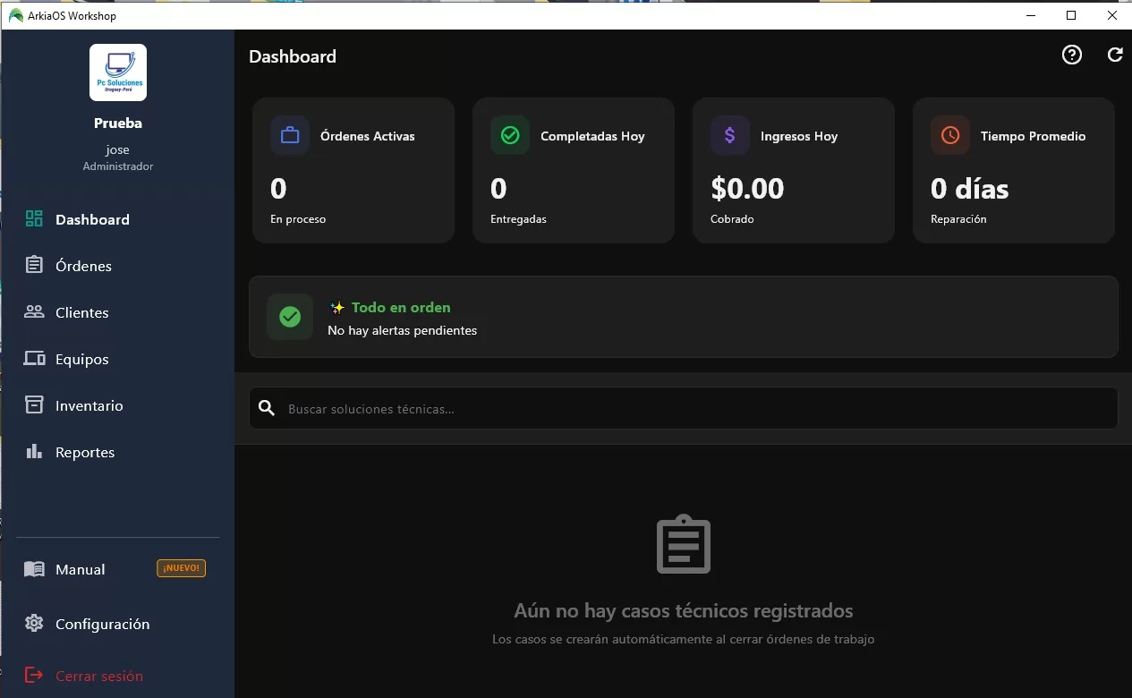 ArkiaOS Workshop - Dashboard de gestión de taller